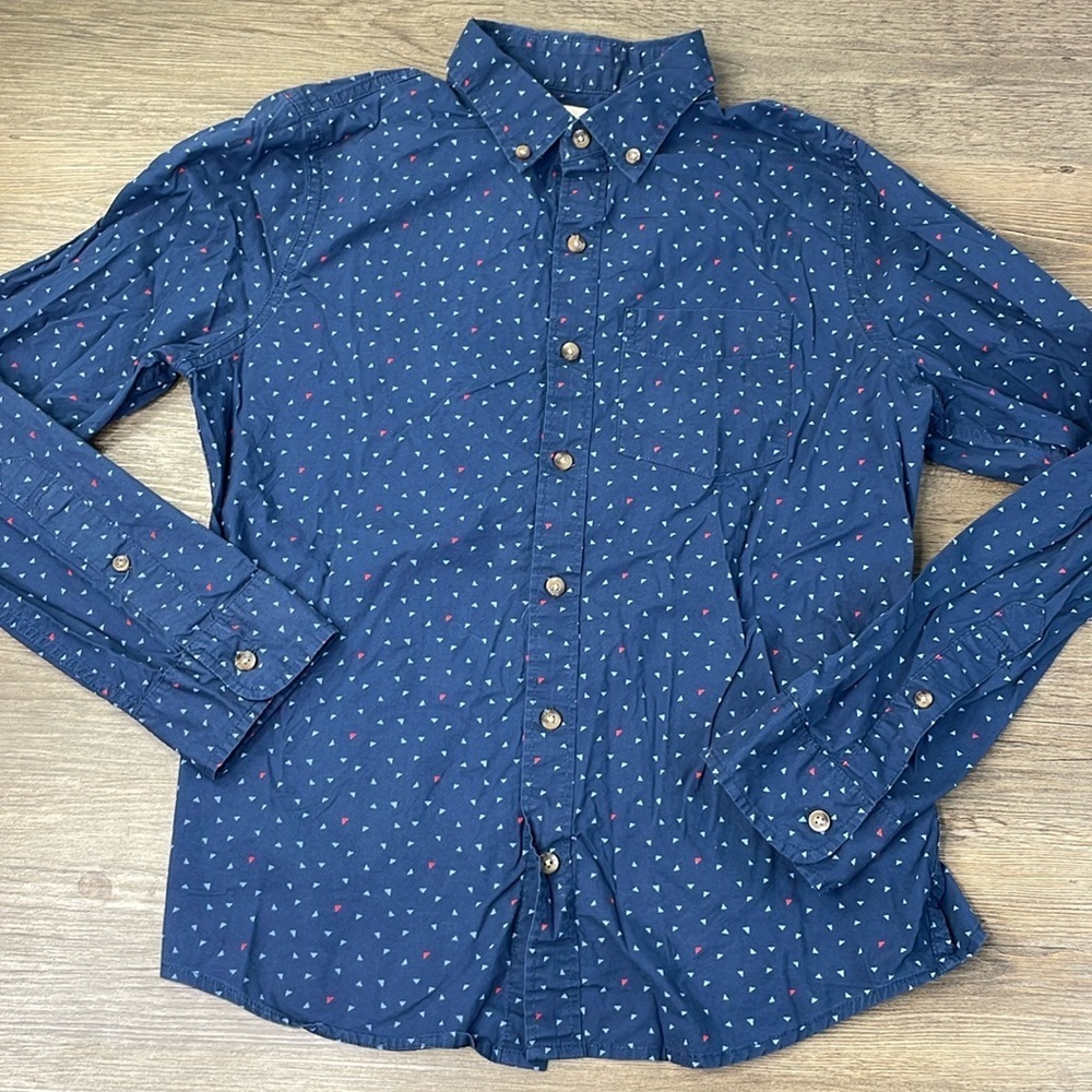Hollister Men’s Blue Red Collared Long Sleeve Button Down Shirt, size Small